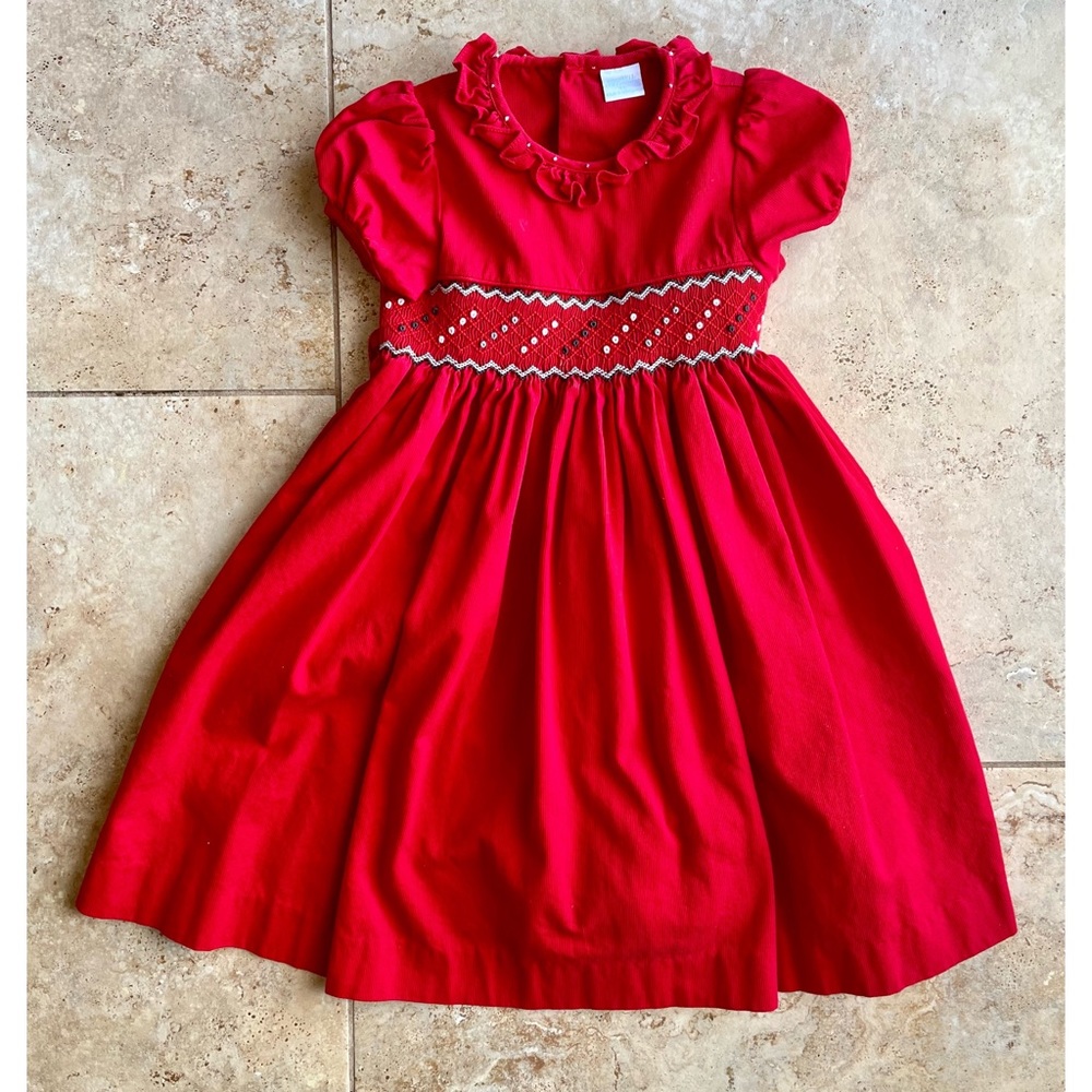 Edgehill Collection Red Girls Smocked Holiday Dress